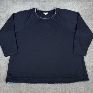 J. Jill Fit Sweatshirt Women's 3X Navy Blue Embroidered Long Sleeve Pockets